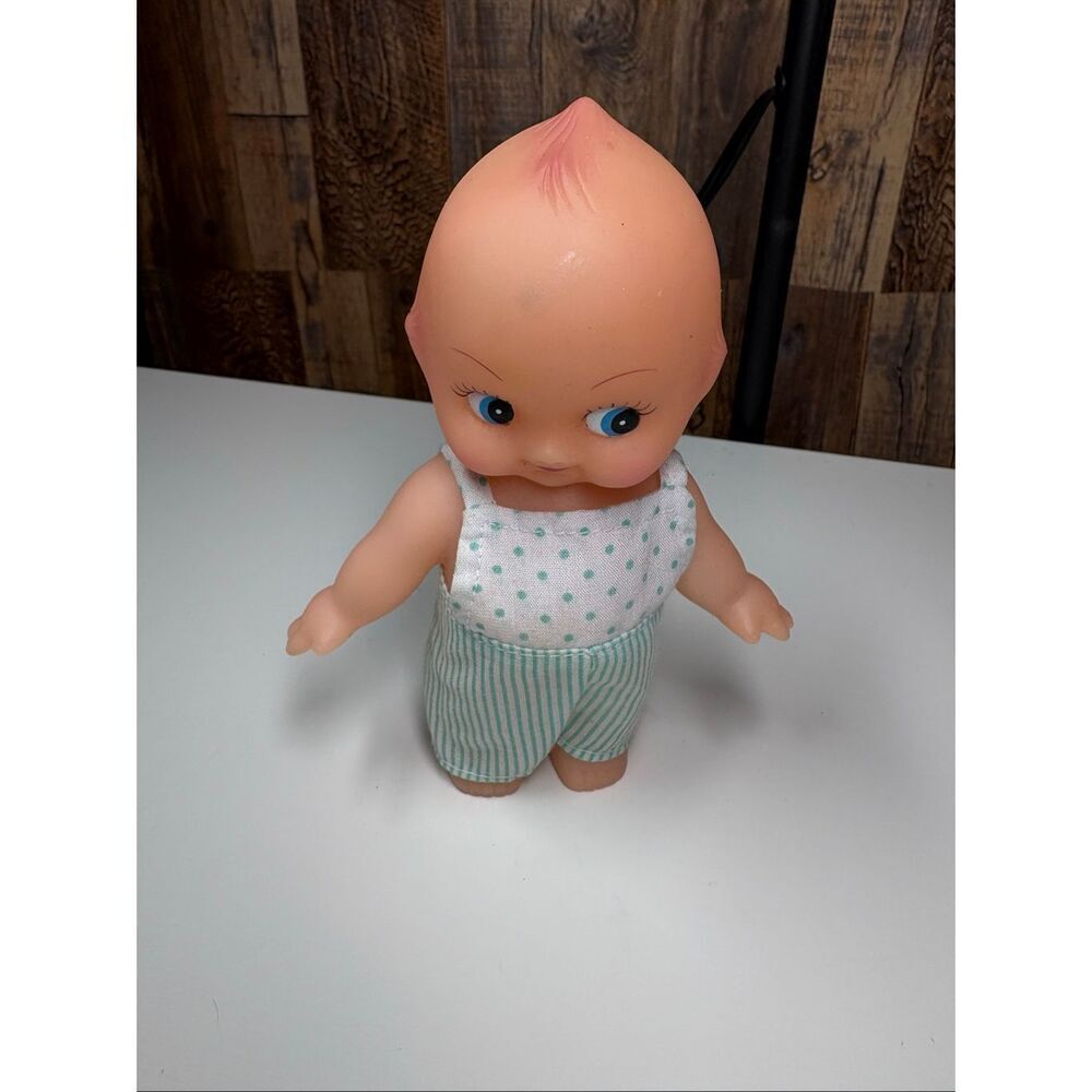 Vintage Kewpie Style Baby Doll Hong Kong Blue Eyes, blue overalls